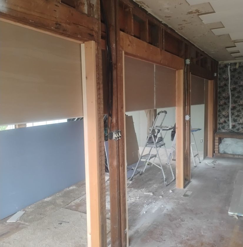 Exposed wood framing during residential remodeling project